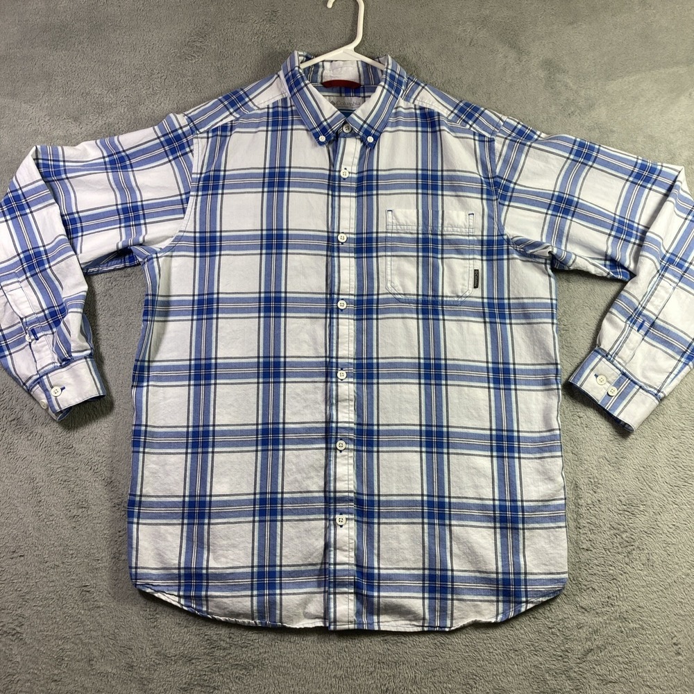 Columbia Shirt Men Large White Blue Checkered Button Down LS Outdoor Preppy
